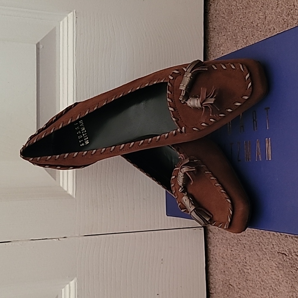 Stuart Weitzman 'Barclo' Suede heeled Loafer/Pumps 6